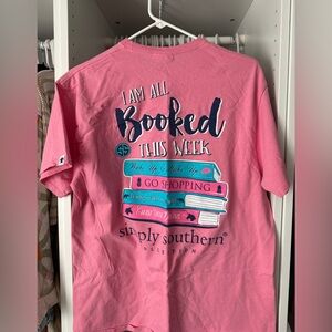 Simply Southern Pink Graphic Tee with Navy & Teal Book Stack